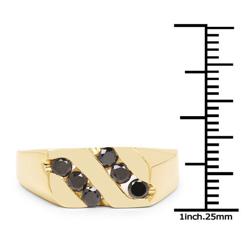 Anillo de plata de ley .925 con baño de oro amarillo de 14 quilates y diamante negro auténtico de 0,60 quilates