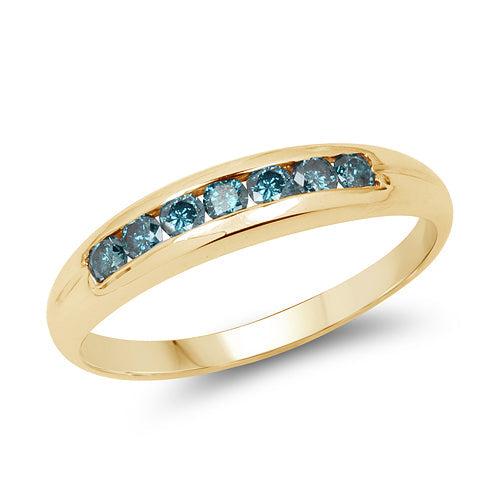 Anillo de plata de ley .925 chapado en oro amarillo de 14 quilates con diamante azul auténtico de 0,35 quilates