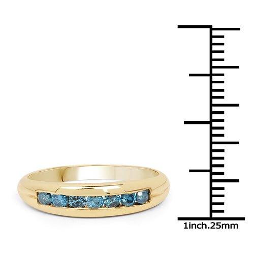 Anillo de plata de ley .925 chapado en oro amarillo de 14 quilates con diamante azul auténtico de 0,35 quilates