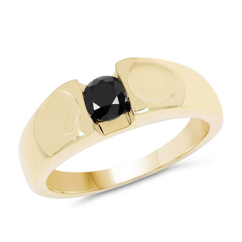 Anillo de Plata de Ley .925 Chapado en Oro Amarillo de 14K con Diamante Negro Genuino de 0.25 Quilates