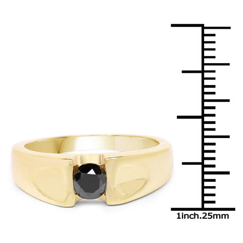 Anillo de Plata de Ley .925 Chapado en Oro Amarillo de 14K con Diamante Negro Genuino de 0.25 Quilates