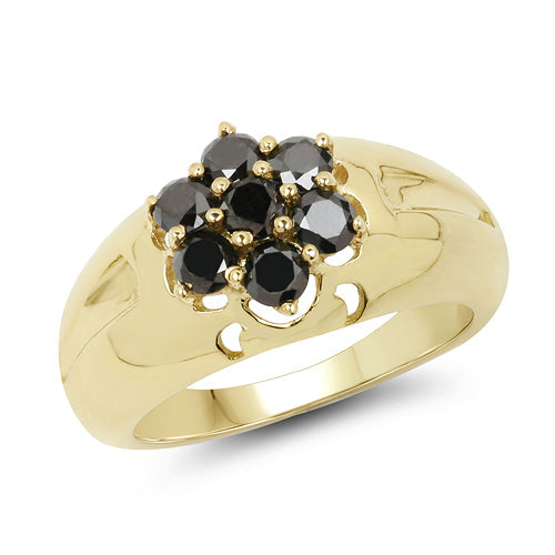 Anillo de plata de ley .925 chapado en oro amarillo de 14 quilates con diamantes negros genuinos de 0.98 quilates