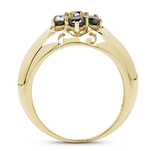 Anillo de plata de ley .925 chapado en oro amarillo de 14 quilates con diamantes negros genuinos de 0.98 quilates