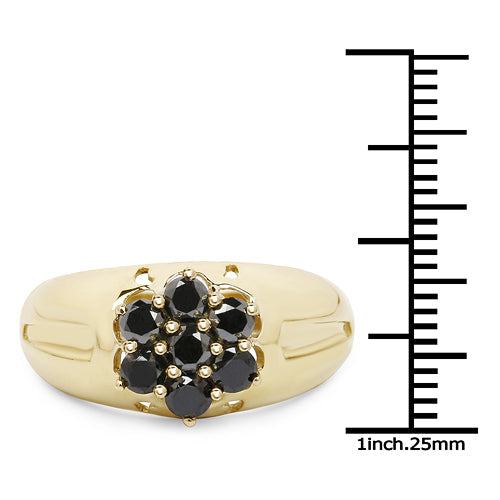Anillo de plata de ley .925 chapado en oro amarillo de 14 quilates con diamantes negros genuinos de 0.98 quilates