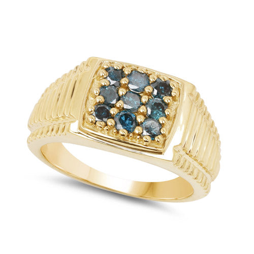 Anillo de plata de ley .925 chapado en oro amarillo de 14 quilates con diamante azul genuino de 0,63 quilates