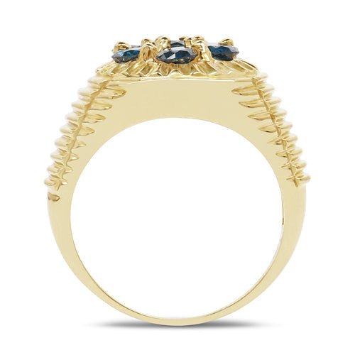 Anillo de Plata de ley .925 con baño de oro amarillo de 14 quilates y diamante azul genuino de 1.40 quilates