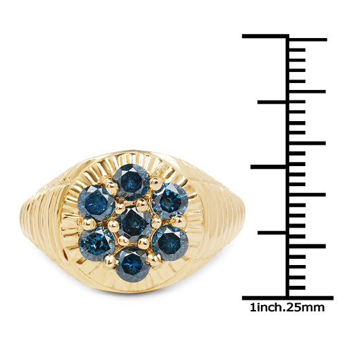 Anillo de Plata de ley .925 con baño de oro amarillo de 14 quilates y diamante azul genuino de 1.40 quilates