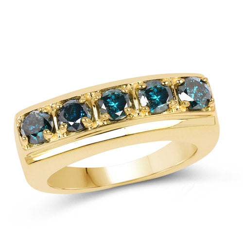 Anillo de plata de ley .925 con baño de oro amarillo de 14 quilates y diamante azul auténtico de 1.25 quilates