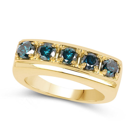 Anillo de plata de ley .925 con baño de oro amarillo de 14 quilates y diamante azul auténtico de 1.25 quilates