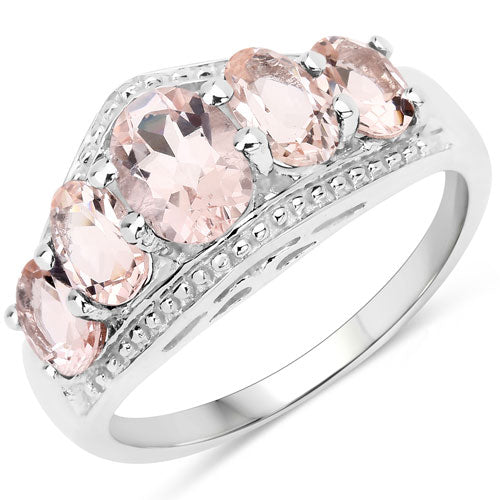 Anillo de plata de ley .925 con morganita auténtica de 1,96 quilates