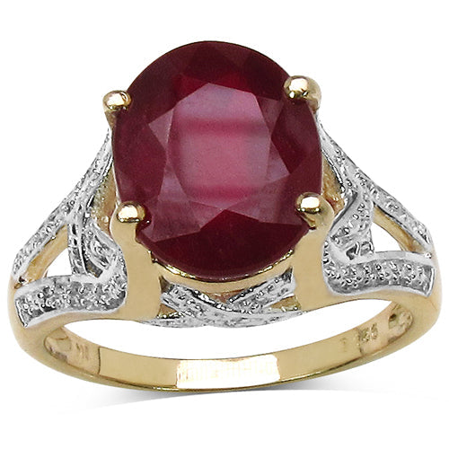 Anillo de plata de ley 925 chapado en oro amarillo de 14 quilates con rubí genuino de 4,00 quilates