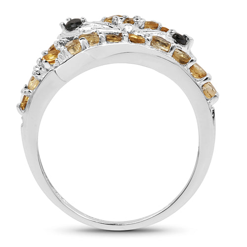 Anillo de plata de ley .925 con citrino genuino de 1.00 quilates y espinela negra