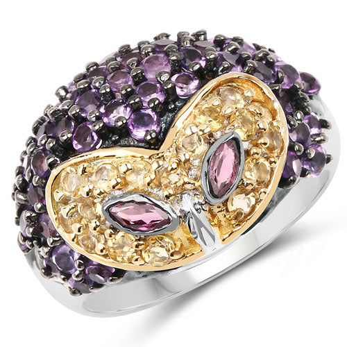 Anillo de plata de ley .925 con rodolita y amatista genuinas de 2.01 quilates