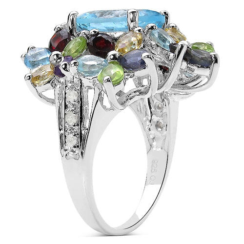 Anillo de plata de ley .925 con múltiples piedras preciosas de 10.34 quilates