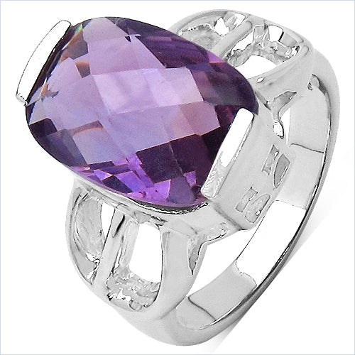 Anillo de plata de ley .925 con amatista genuina de 6.50 quilates