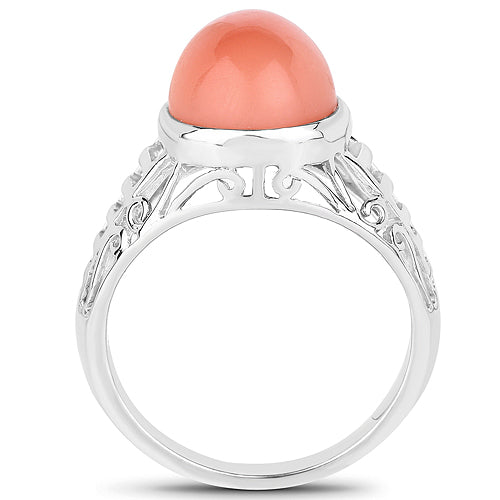 Anillo de plata de ley .925 con piedra lunar melocotón auténtica de 6,00 quilates