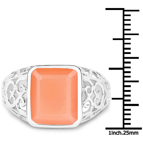 Anillo de plata de ley .925 con piedra lunar melocotón auténtica de 5,75 quilates