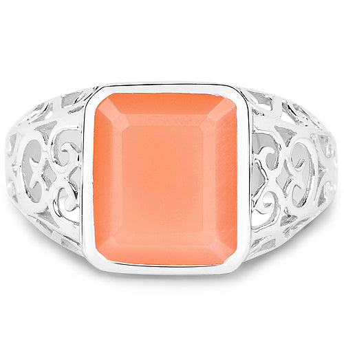 Anillo de plata de ley .925 con piedra lunar melocotón auténtica de 5,75 quilates