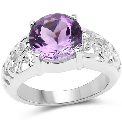 Anillo de plata esterlina .925 con amatista auténtica de 3.30 quilates