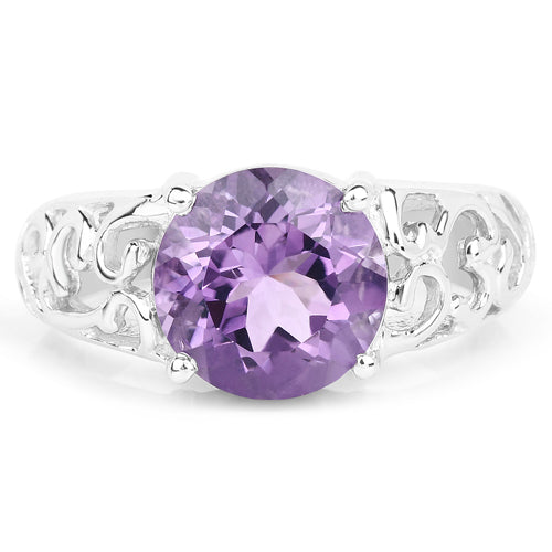 Anillo de plata esterlina .925 con amatista auténtica de 3.30 quilates