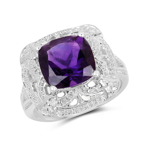Anillo de plata de ley .925 con amatista genuina de 4.35 quilates