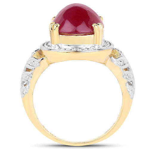 Anillo de plata de ley .925 con rubí genuino relleno de vidrio de 4,46 quilates chapado en oro amarillo de 14K