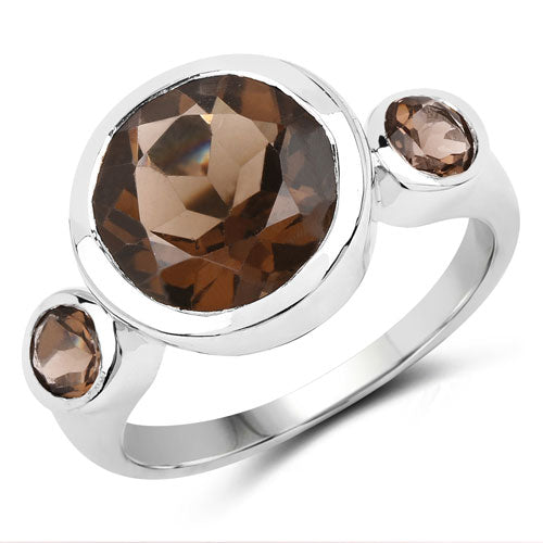 Anillo de plata de ley .925 con cuarzo ahumado auténtico de 3.56 quilates
