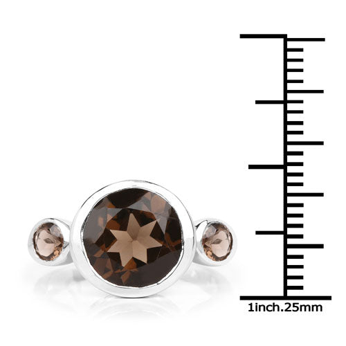 Anillo de plata de ley .925 con cuarzo ahumado auténtico de 3.56 quilates