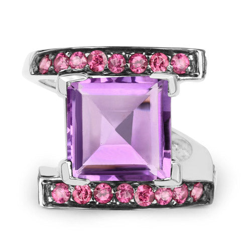 6.90 Carat Genuine Amethyst and Rhodolite .925 Sterling Silver Ring