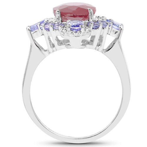 Anillo de plata de ley .925 con rubí relleno de cristal de 4.14 quilates y tanzanita