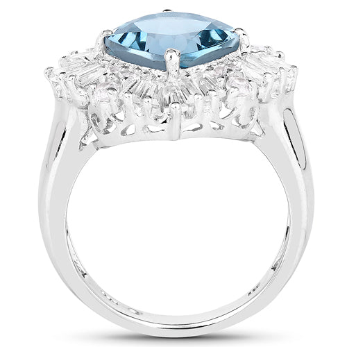 Anillo de plata de ley .925 con topacio azul Londres y topacio blanco genuinos de 5.19 quilates
