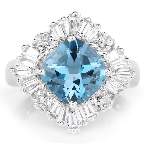 Anillo de plata de ley .925 con topacio azul Londres y topacio blanco genuinos de 5.19 quilates