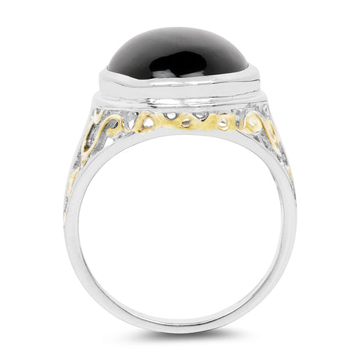 Anillo de plata de ley .925 con ónix negro auténtico de 10.92 quilates y baño bitono