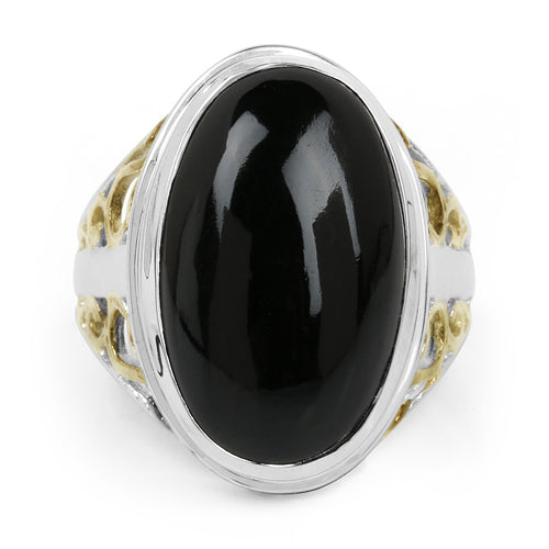 Anillo de plata de ley .925 con ónix negro auténtico de 10.92 quilates y baño bitono