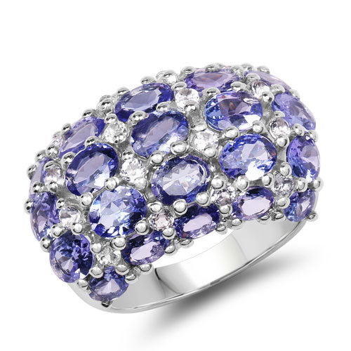 Anillo de plata de ley .925 con tanzanita genuina de 7.29 quilates y topacio blanco