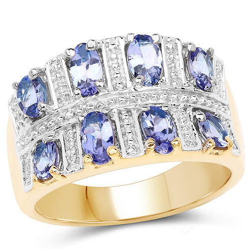 Anillo de plata de ley .925 con tanzanita genuina de 1,68 quilates y baño de oro amarillo de 14 quilates