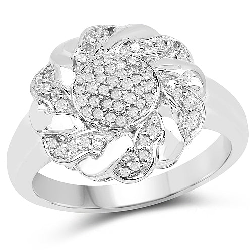 Anillo de plata de ley .925 chapado en oro amarillo de 14 quilates con diamantes blancos genuinos de 0.28 quilates