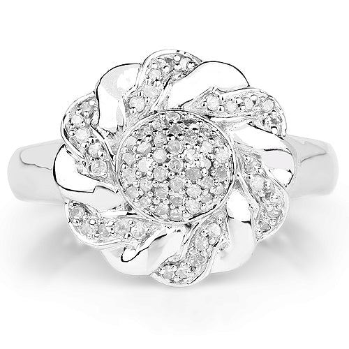 Anillo de plata de ley .925 chapado en oro amarillo de 14 quilates con diamantes blancos genuinos de 0.28 quilates