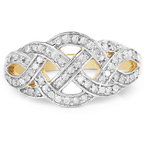 Anillo de plata de ley .925 con baño de oro amarillo de 14 quilates y diamantes blancos auténticos de 0.26 quilates
