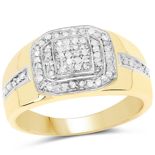Anillo de plata de ley .925 chapado en oro amarillo de 14 quilates con diamantes blancos genuinos de 0.29 quilates