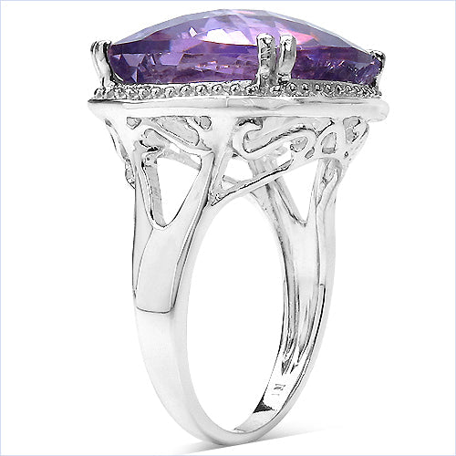 Anillo de Plata Fina .925 con Amatista Genuina de 11.93 Quilates