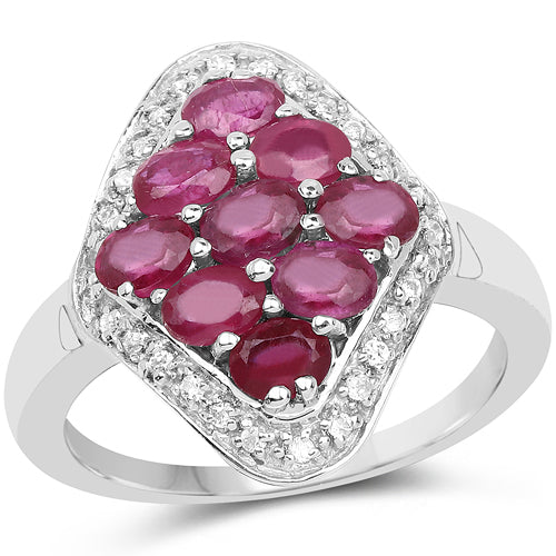 2.12 Carat Genuine Glass Filled Ruby & White Zircon .925 Sterling Silver Ring