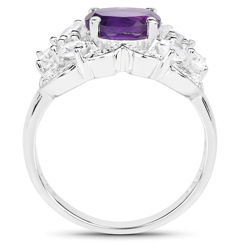 Anillo de plata de ley .925 con amatista genuina de 2.75 quilates y circonia blanca