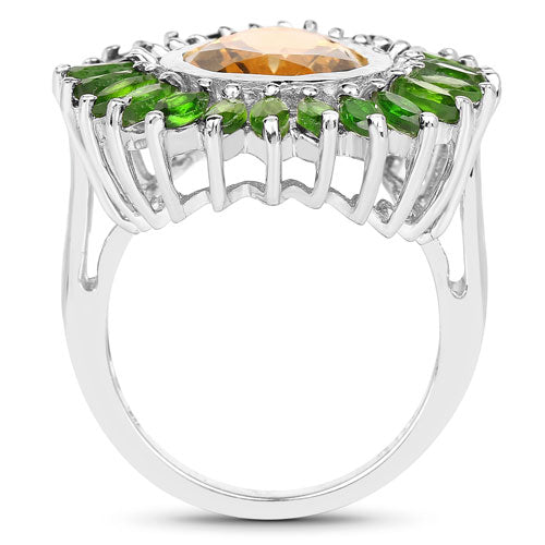 Anillo de plata de ley .925 con citrino genuino de 7.02 quilates y diópsido de cromo