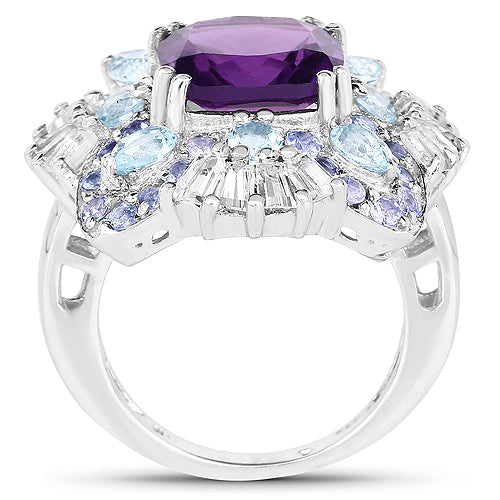 Anillo de plata de ley .925 con varias piedras preciosas de 8.38 quilates