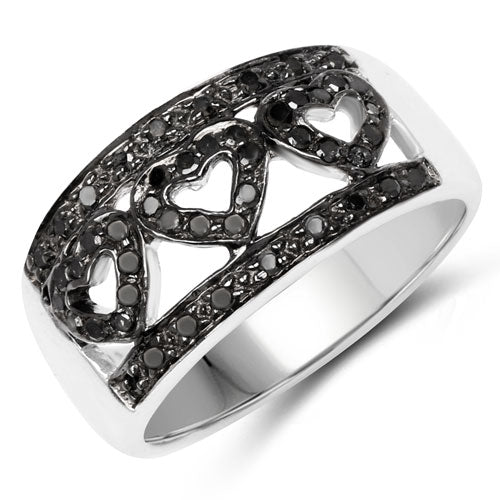 Anillo de plata de ley .925 con diamante negro auténtico de 0.32 quilates