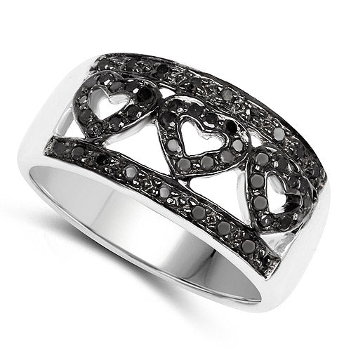 Anillo de plata de ley .925 con diamante negro auténtico de 0.32 quilates