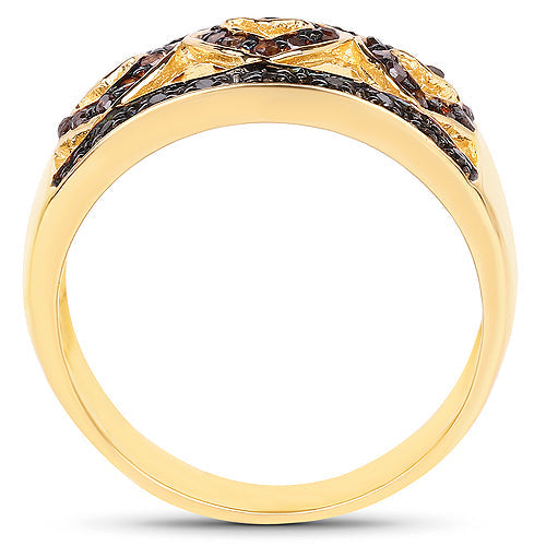 Anillo de plata esterlina .925 con baño de oro amarillo de 14 quilates, diamante negro genuino de 0,32 quilates y diamante rojo