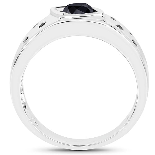 Anillo de Plata de ley .925 con Diamante Negro Genuino de 0.59 Quilates