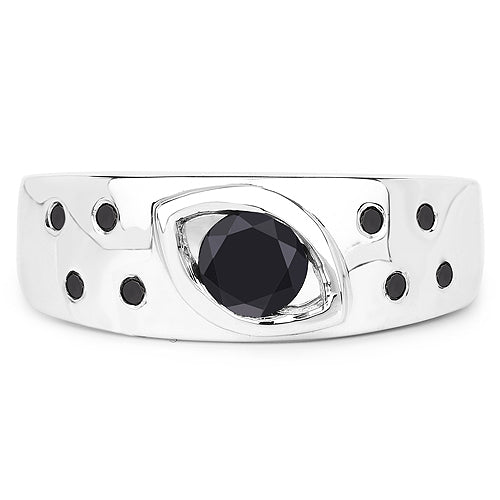 Anillo de Plata de ley .925 con Diamante Negro Genuino de 0.59 Quilates